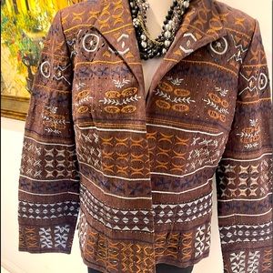 Coldwater Creek Brown Embroidery Open Jacket Sz 12